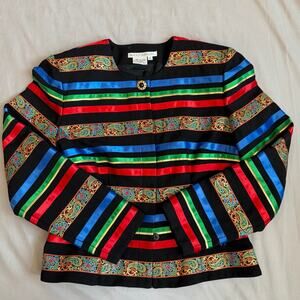Vintage Maggie London, Multicolored, Paisley, Metallic Striped, Blazer- 8